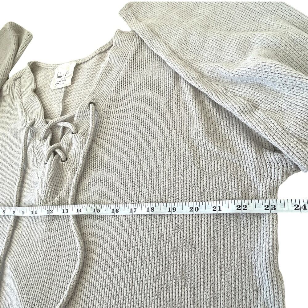 Sadie & Love Sweater Sz XL Women's Lace-up V Neck Long Sleeve Open Knit Gray - Picture 7 of 8